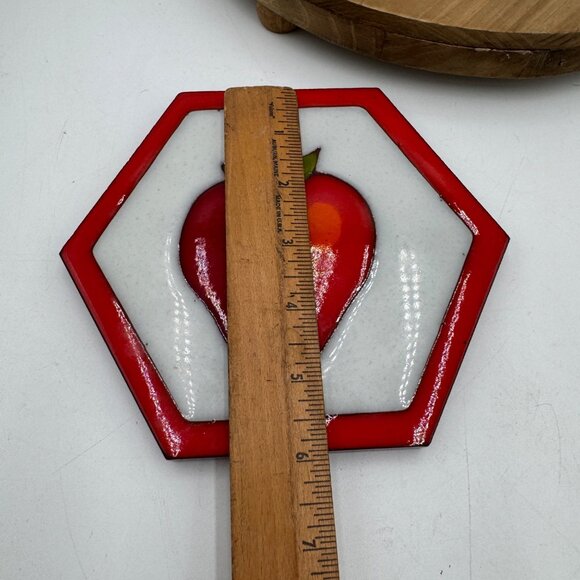 Vintage Hand Painted Apple Texeramics Quarry Tile Trivet - Picture 9 of 9